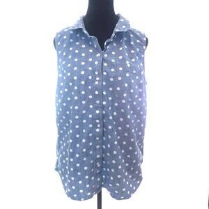 Tommy Hilfiger Polka Dot Sleeveless Blouse Large French Girl Coastal Relaxed L